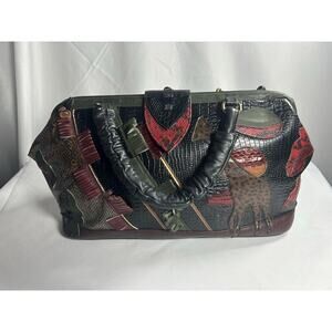 Vintage Black Shoulder Bag with Red and Brown Accents